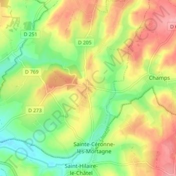 Topografische kaart Poix, hoogte, reliëf