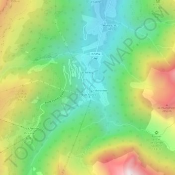 Topografische kaart Fond de France, hoogte, reliëf