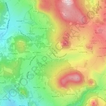 Topografische kaart Le Fournial, hoogte, reliëf