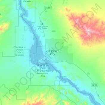 Topografische kaart Lake Havasu City, hoogte, reliëf