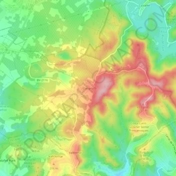 Topografische kaart Clariana, hoogte, reliëf