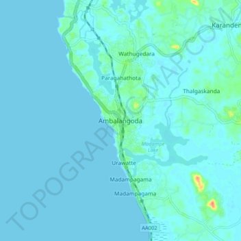Topografische kaart Ambalangoda, hoogte, reliëf