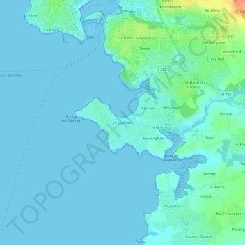 Topografische kaart Le Cabellou, hoogte, reliëf