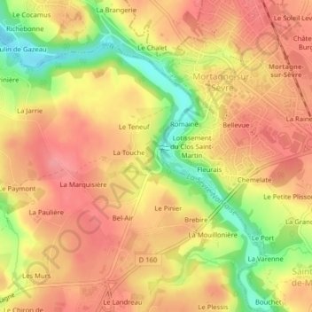Topografische kaart Le Pont, hoogte, reliëf