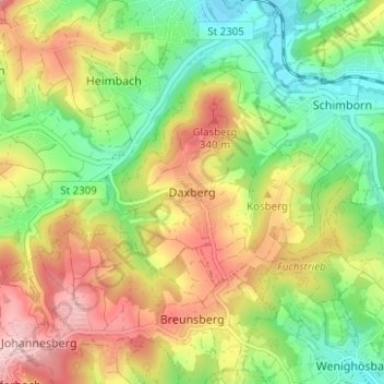 Topografische kaart Daxberg, hoogte, reliëf