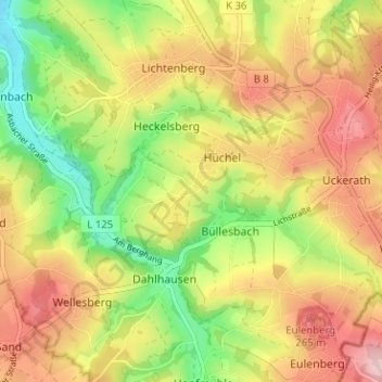 Topografische kaart Hüchel, hoogte, reliëf