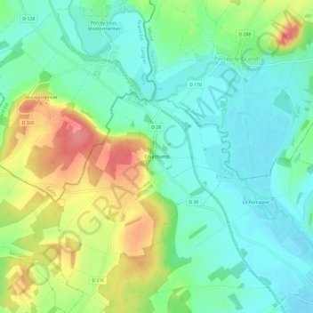 Topografische kaart Courchamp, hoogte, reliëf