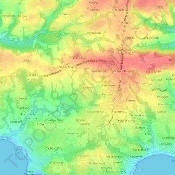 Topografische kaart Brenelec, hoogte, reliëf