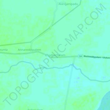 Topografische kaart Bhadrachalam, hoogte, reliëf