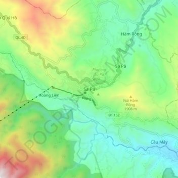 Topografische kaart Sa Pa, hoogte, reliëf