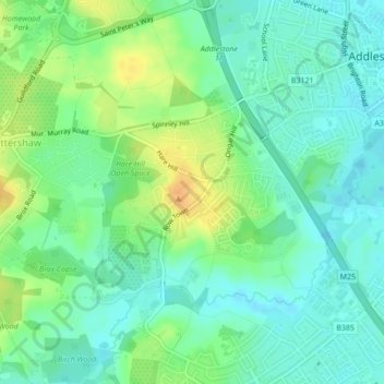 Topografische kaart Row Town, hoogte, reliëf