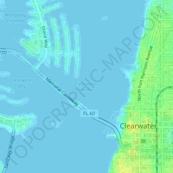 Topografische kaart Clearwater Harbor, hoogte, reliëf