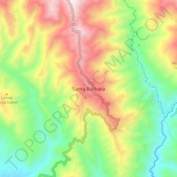 Topografische kaart Santa Bárbara, hoogte, reliëf