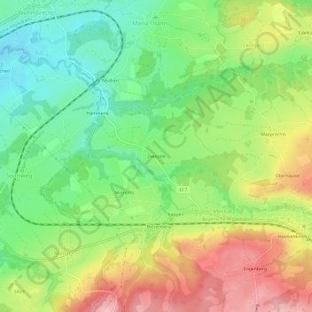 Topografische kaart Zwiesele, hoogte, reliëf