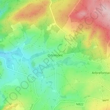 Topografische kaart Odrimont, hoogte, reliëf