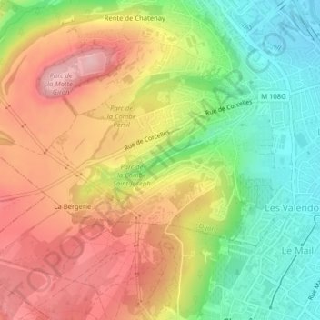 Topografische kaart Combe Saint-Joseph, hoogte, reliëf