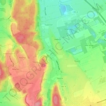 Topografische kaart Zell, hoogte, reliëf