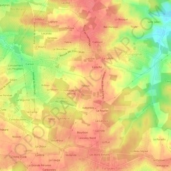 Topografische kaart Pétrus, hoogte, reliëf