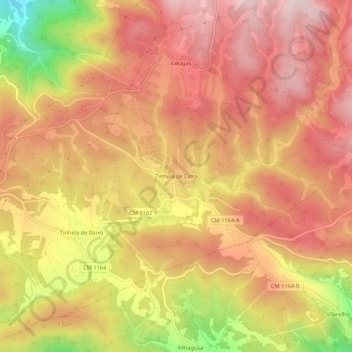 Topografische kaart Tinhela de Cima, hoogte, reliëf