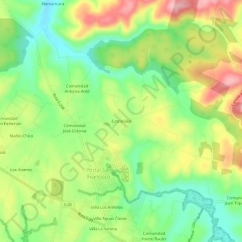 Topografische kaart Catrimalal, hoogte, reliëf