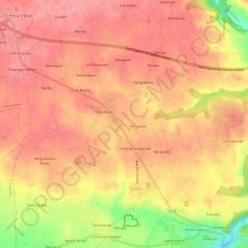 Topografische kaart Kergazuel, hoogte, reliëf