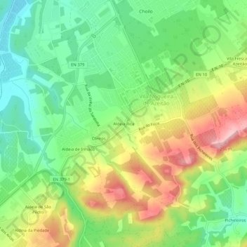 Topografische kaart Aldeia Rica, hoogte, reliëf