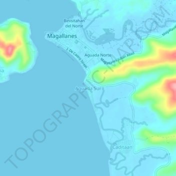 Topografische kaart Aguada Sur, hoogte, reliëf