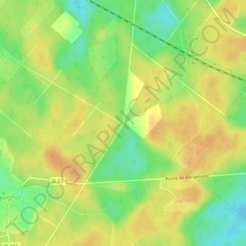 Topografische kaart Carrefour de la Roulie aux Equettes, hoogte, reliëf