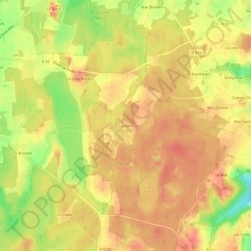 Topografische kaart Couvent, hoogte, reliëf