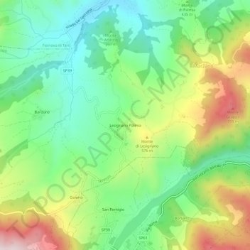 Topografische kaart Lesignano Palmia, hoogte, reliëf