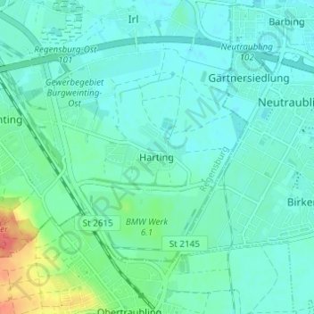 Topografische kaart Harting, hoogte, reliëf