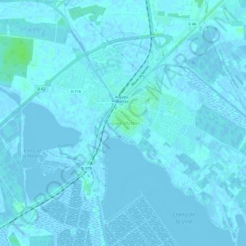 Topografische kaart Aigues-Mortes, hoogte, reliëf