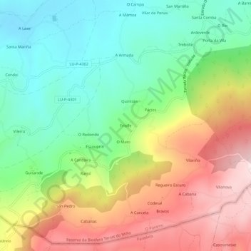 Topografische kaart Friolfe, hoogte, reliëf