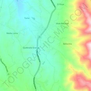 Topografische kaart Farallones, hoogte, reliëf
