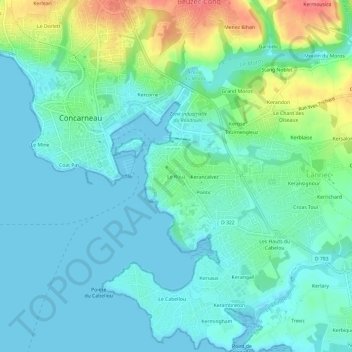 Topografische kaart Le Rouz, hoogte, reliëf