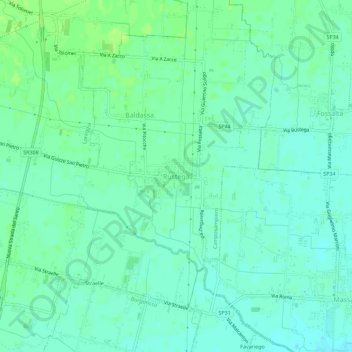 Topografische kaart Rustega, hoogte, reliëf
