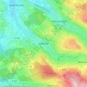 Topografische kaart Sellnrod, hoogte, reliëf