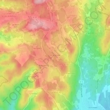 Topografische kaart Les Noies Jean, hoogte, reliëf