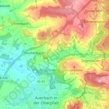 Topografische kaart Degelsdorf, hoogte, reliëf