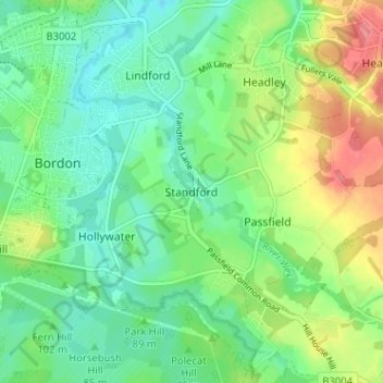 Topografische kaart Standford, hoogte, reliëf