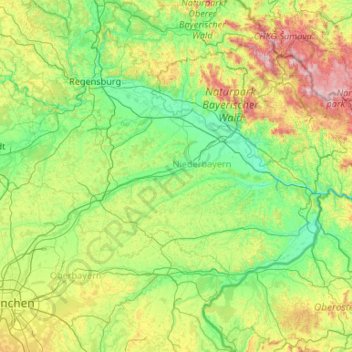 Topografische kaart Dingolfing-Landau, hoogte, reliëf