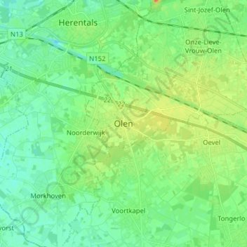 Topografische kaart Olen, hoogte, reliëf