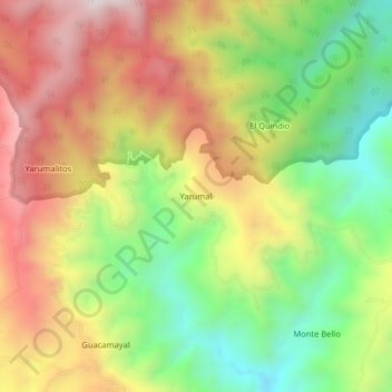 Topografische kaart Yarumal, hoogte, reliëf