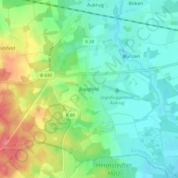 Topografische kaart Bargfeld, hoogte, reliëf