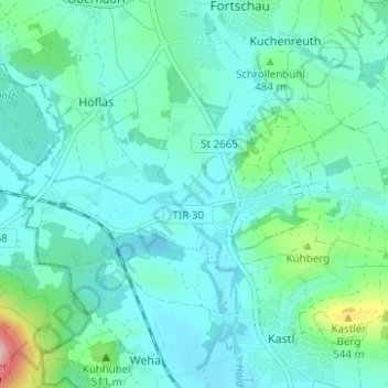 Topografische kaart Kaibitz, hoogte, reliëf