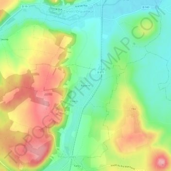 Topografische kaart Bazarne, hoogte, reliëf