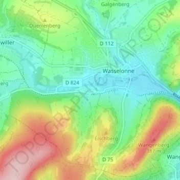 Topografische kaart Brechlingen, hoogte, reliëf