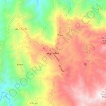 Topografische kaart Aguadas, hoogte, reliëf