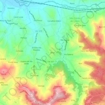 Topografische kaart Arnal, hoogte, reliëf