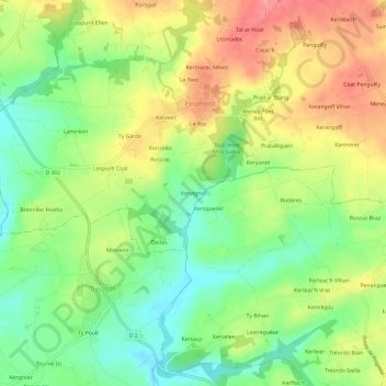 Topografische kaart Kervignol, hoogte, reliëf